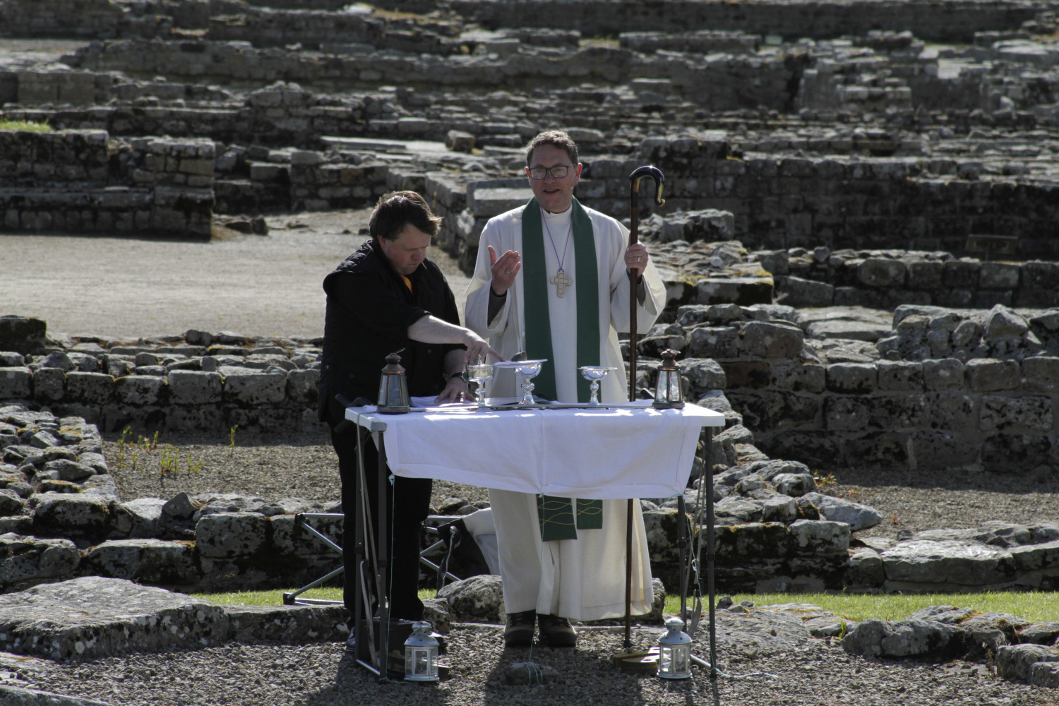 Bishop Mark presides at the opening worship of the conference at Vindolanda 