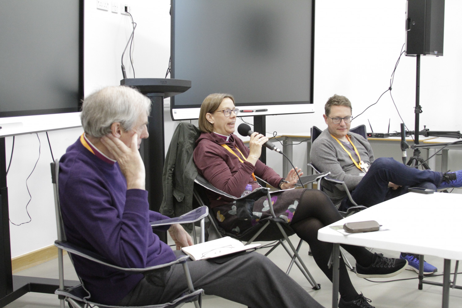 Bishop James Newcome of Carlisle, Bishop Helen-Ann Hartley of Ripon and Bishop Mark take part in a Question and Answer session